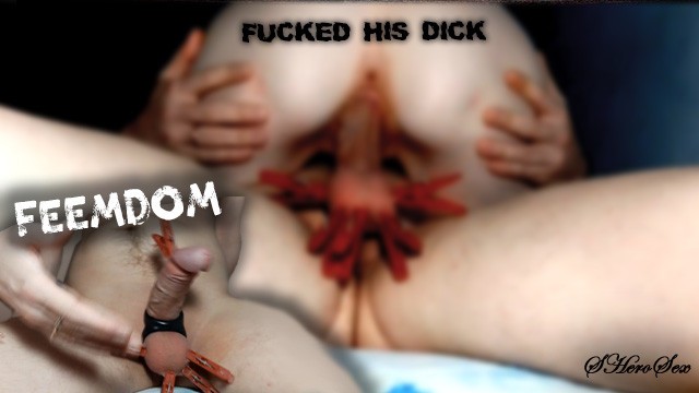 FEEMDOM FUCKED HIS DICK WITH CLOTHESPINS ON BALLS.