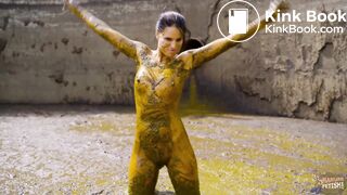 Christy Ley in the manure pit