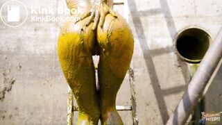 Christy Ley in the manure pit