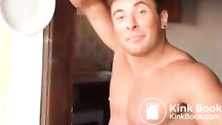 Hot guy shitting and pissing on plate