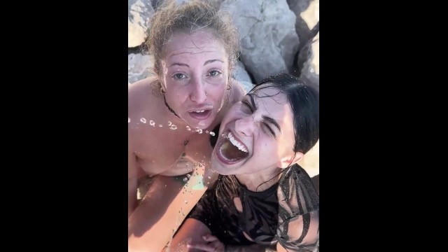 Beach day with Kaitlyn Katsaros and Venom Evil! Face slapping - foot fetish - pissing