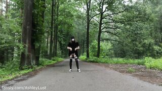 Femboy strips NAKED and PISSES on the forest road | Ashley Lust
