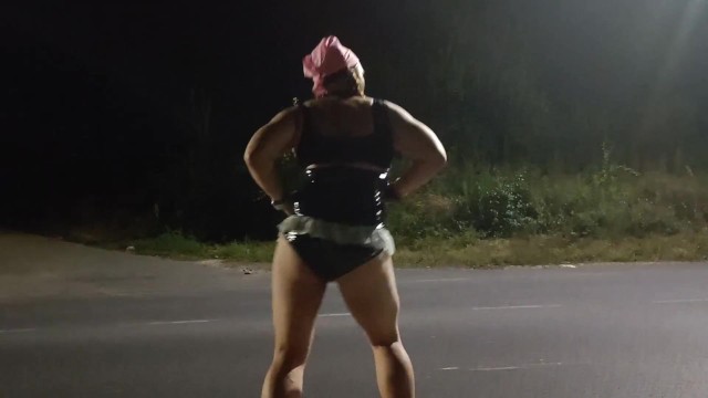 Sissy slut walking at he night in the road