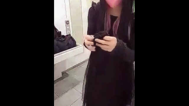 Individual shoot Video of a black -haired man masturbating in a public toilet