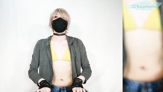Femboy Crossdresser Huge Hands-Free Cumshot in Jean Shorts