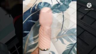 Sissy crossdresser walking outside with a vibrator inside her ass and a micro chastity cage