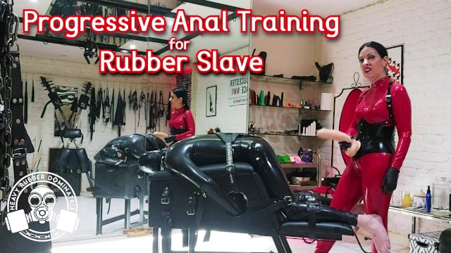 Progressive Anal Training for Rubber Slave - Lady Bellatrix with her strap-on in catsuit (teaser)