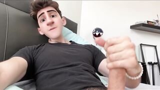 Cute Anime Cartoon Boy Guy Jerks his Cock and Cums on his Face
