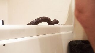 Russian attempts to ride 13 inch massive black dildo