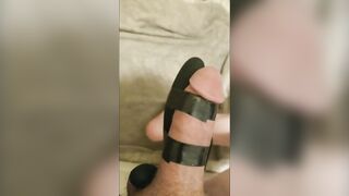 Homemade, hands free cock massage with prostate massager "shoots hot load!!