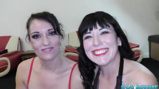 Lusty English girls Jasmine Lau and Sexy Cleo suck cock in a bukkake