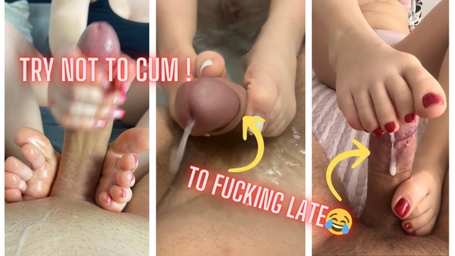 Amateur Footjob Compilation - He Cums On His Mistress Sweaty Soles, Feet and Toes