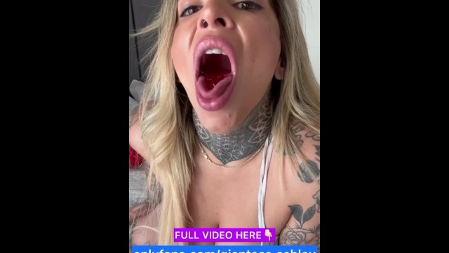 Your giantess Ashley is excited eating gummy sharks and starts masturbating