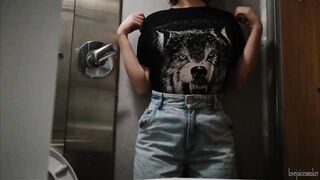 Play with hairy pussy in public train toilet! Look,what cute and shy girls doing, while nobody see!
