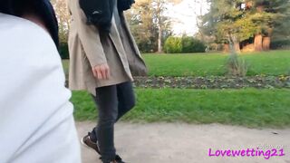 a man pisses in his pants on a public bench then fucks a dirty girl (male version)