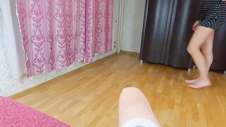 This bitch really wants to suck my hard big cock! Receives cum on her pretty face as a reward!