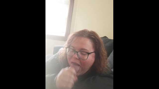 Nerdy milf Gags trying to deep throat big cock