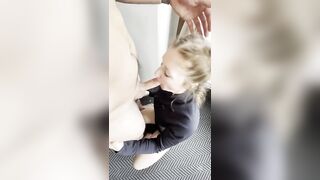 Ponytail Ginger give Sloppy Deepthroat In front of Window at Ski Resort