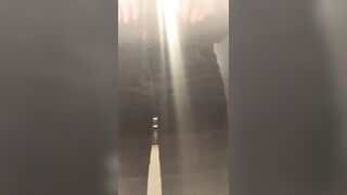 Pissing with a shaved pussy in a public toilet