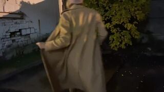 In the parking lot, the bitch takes off her clothes and pisses!