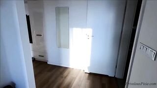 Pervert voyeur get messy by step mom piss. He have to jerk off in front of her.