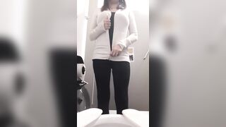 Pussy play in public bathroom with girl peeing in next stall