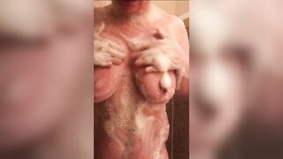FTM Transman // Ethan Hawk In Shower Soapy Big Titty Fuck and Jerk Off