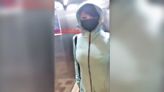 Cute and hot Asian Ladyboy walking naked on a public street selfie video