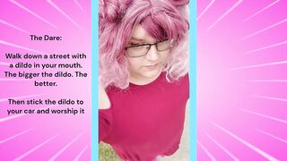 Chub trans sucks dildo walking down a public street!