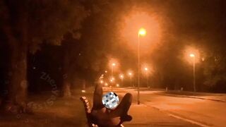 Public dildom fucking with cock in the park