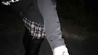 Butt plugged sissy takes a walk in the dark