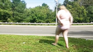 Trans/Sissy Disgraces herself on Public Street in Bra and Panties
