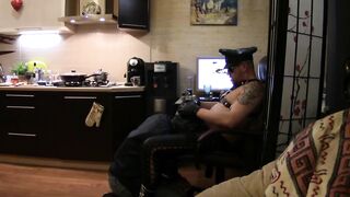 BDSM session with 18 y.o. slave -skinhead -lash,spit, slap and punch in the face with leather gloves