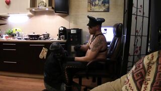 BDSM session with 19 y.o. slave -skinhead -lash,spit, slap and punch in the face with leather gloves