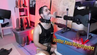 Sloppy pig-daddy Ricky Cage gets relentlessly throat-fucked and swallows a machine's cum