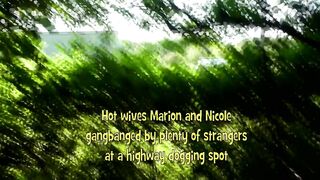 Two sluts gangbanged by strangers at the highway dogging spot
