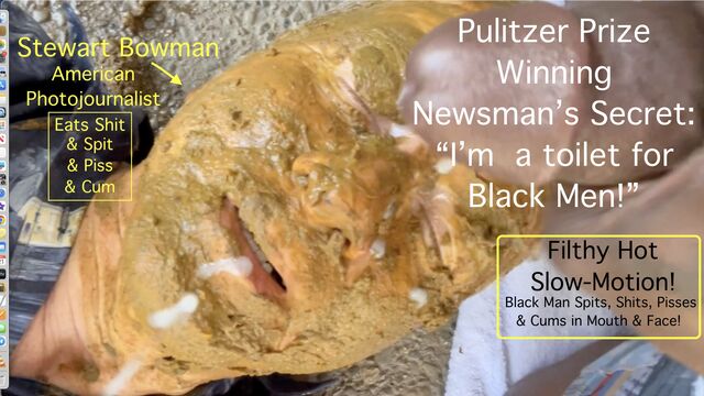 Black Man Shits, Pisses & Cums in Closeted Newsman's Mouth & Face