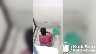 The girl excreted profusely in the toilet 77