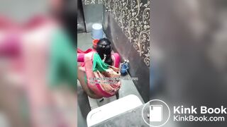 The girl excreted profusely in the toilet 80