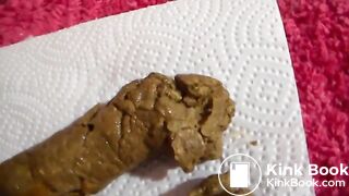 Girl squats naked and defecates facing you