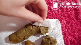 Girl squats naked and defecates facing you