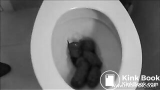 black and white pooping