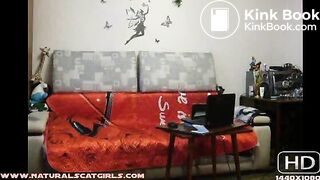 Slim brunette pushes out two hard lumps