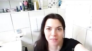 dark haired woman poops