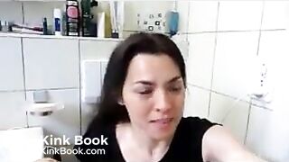 dark haired woman poops
