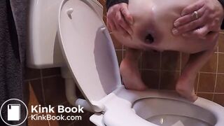 Constipated struggle over toilet