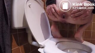 Constipated struggle over toilet