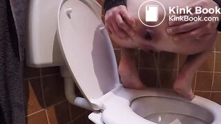 Constipated struggle over toilet