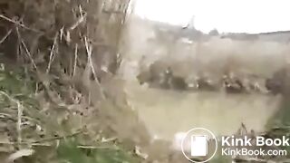 Girl diarrhea in pond