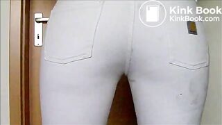 white jeans pissing, shitting and smearing